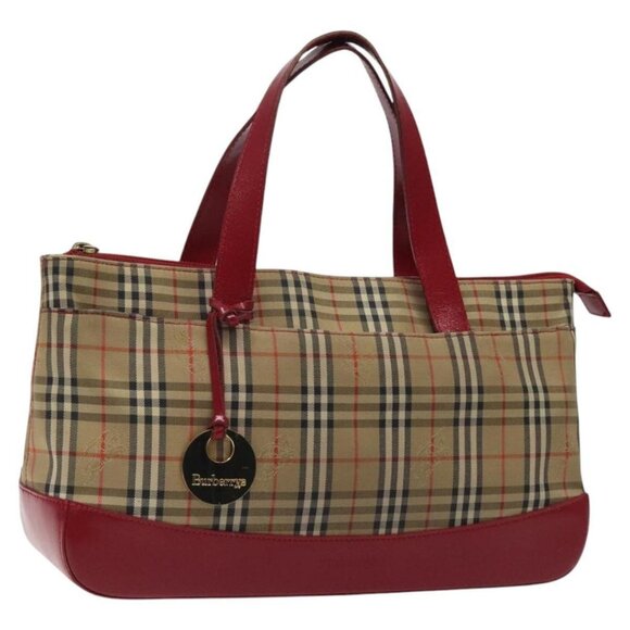 Burberrys Nova Check Hand Bag Canvas Beige Gold Auth 120345 - Picture 1 of 16